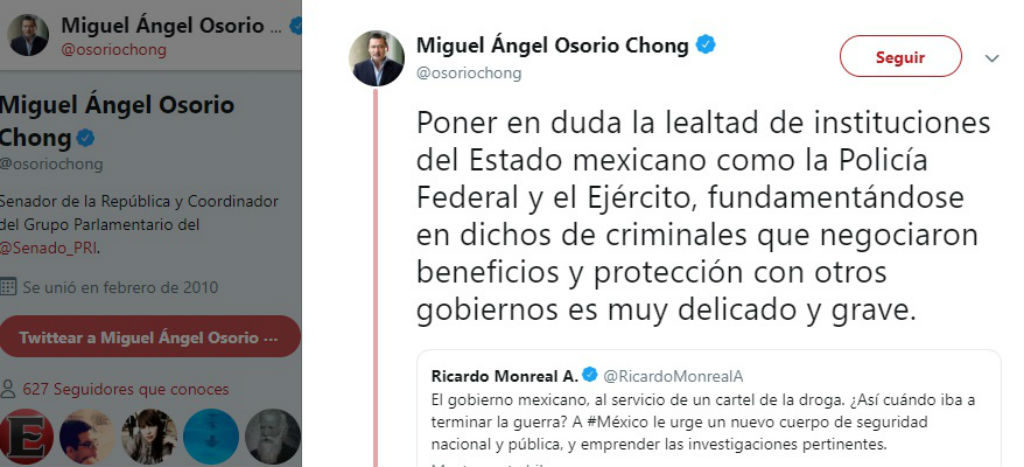 Gobierno estaba al servicio de un cártel Monreal acusación se basa en