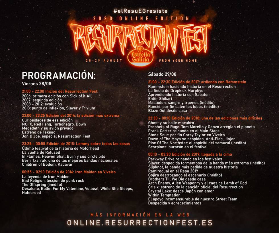 Cada día, la gira del adiós 2 Programación y horarios del Resurrection Fest Online.