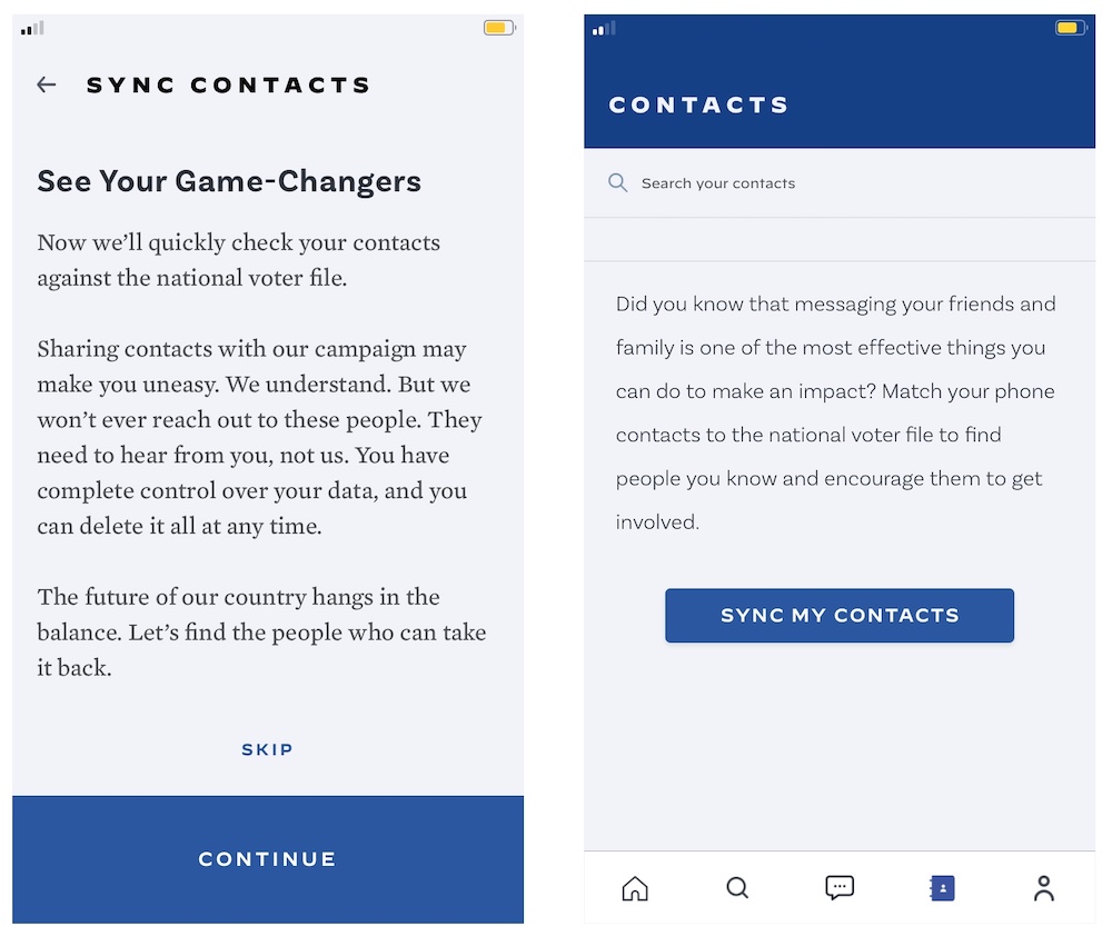 Un error en la aplicación de campaña de Joe Biden le dio a cualquiera acceso a millones de archivos de votantes 3 captura de pantalla de la aplicación oficial para iPhone de Joe Biden.