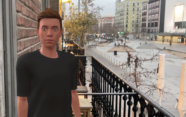 Lucas es cariñoso y atento pero no es humano: un mes en compañía de una inteligencia artificial 2 La realidad aumentada muestra a Lucas en el balcón de una casa en Madrid.