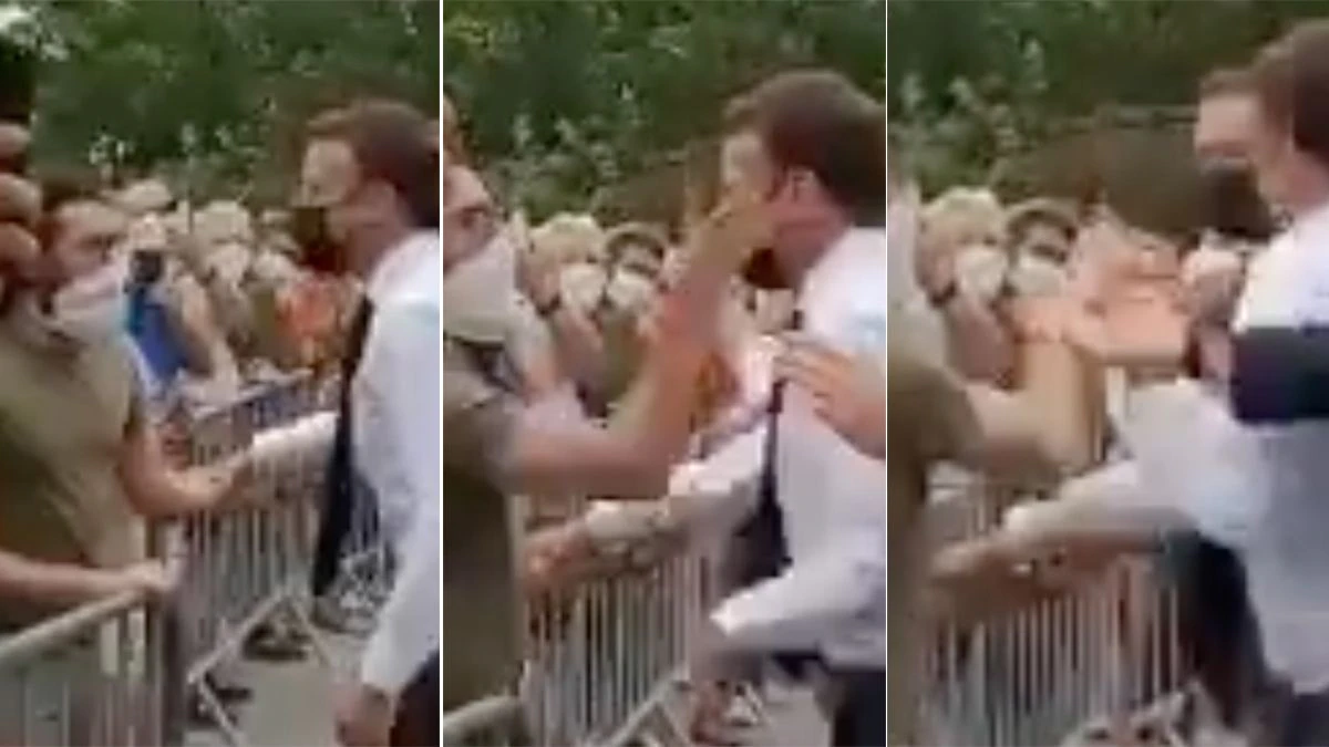 Un hombre abofetea a Macron mientras saludaba a unos ciudadanos en una visita en el sureste de Francia 1 Un hombre abofetea a Macron mientras saludaba a unos ciudadanos