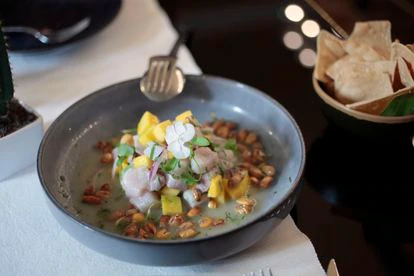 El regreso de la cocinera que trajo el México más auténtico a Madrid 3 El ceviche Luna Maya de Indiano es de corvina marinada con zumo de lima, mango y chile habanero.