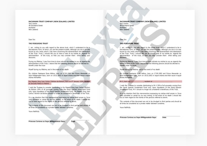 Corinna Larsen planeó legar a Juan Carlos I el 30% de los ingresos provenientes de un fondo Hispano-Saudí 3 Los documentos de Peregrine Trust. EL PAÍS/LA SEXTA/ICIJ