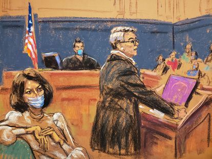El juicio contra Ghislaine Maxwell: “Se aprovechó de chicas vulnerables y las empujó a tener sexo con Epstein” 2 Una ilustración de Ghislaine Maxwell y la abogada Bobbi Sternheim de este 29 de noviembre.