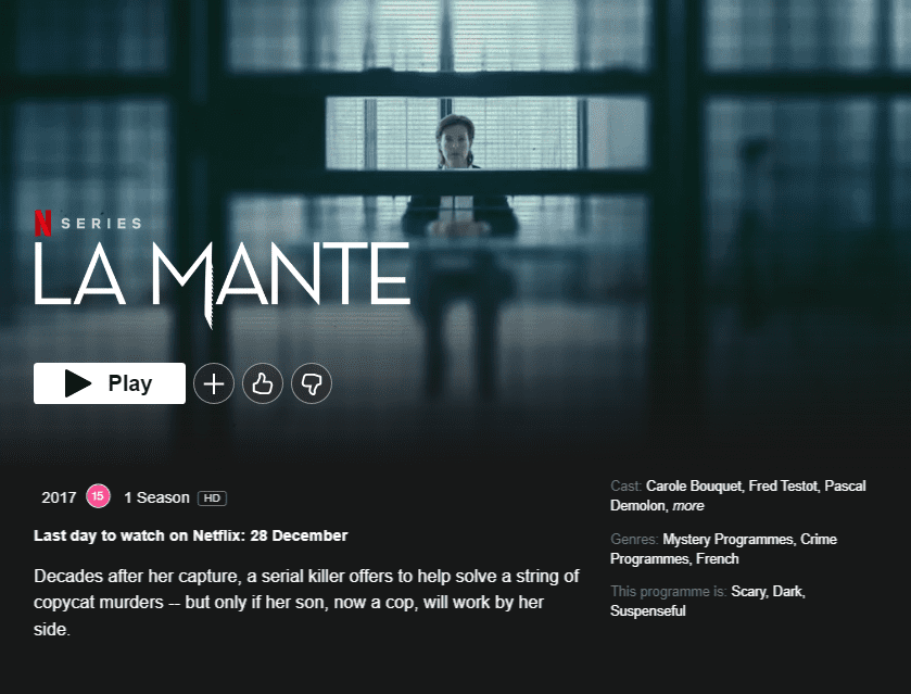 La serie original de Netflix 'La Mante' saldrá en diciembre de 2021 4 la mante dejando netflix