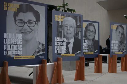 La mazmorra más oscura de Daniel Ortega 1 Carteles de presos políticos colocados en la Asamblea Legislativa de Costa Rica.