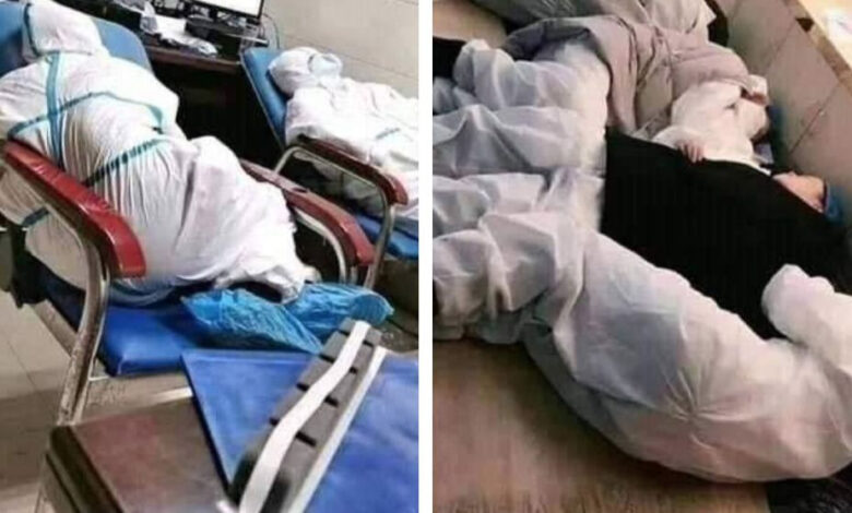La imagen de médicos chinos exhaustos por el coronavirus se vuelve viral 1 La imagen de medicos chinos exhaustos por el coronavirus se