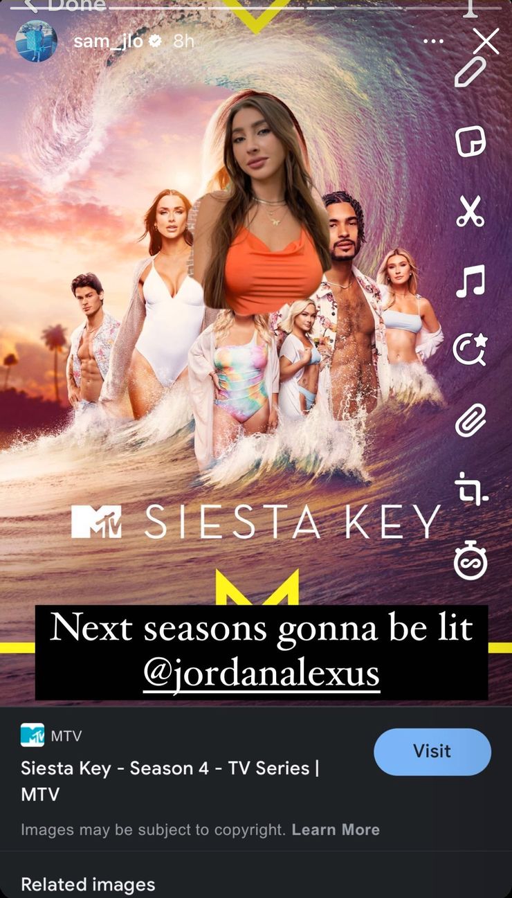 Sam reemplaza a Juliette con Jordana en el póster de Siesta Key en Shady IG Story 2 Sam reemplaza a Juliette con Jordana en el poster de.5