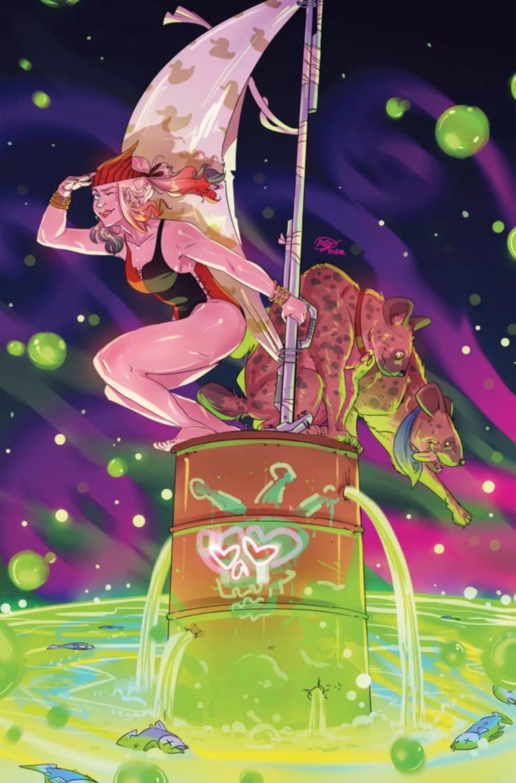 La portada del traje de baño DC de Harley Quinn se burla juguetonamente del origen clásico 2 La portada del traje de bano DC de Harley Quinn.5