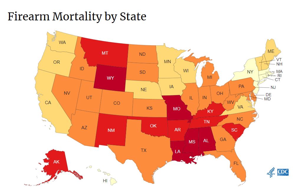 ¿Qué estados tienen las tasas más altas de muertes por armas de fuego en EEUU? 1 ¿Que estados tienen las tasas mas altas de muertes por