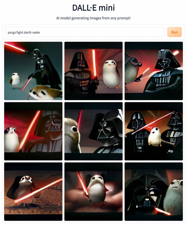 Porgs maneja sables de luz y lucha contra Darth Vader en arte de IA histérico 2 Porgs maneja sables de luz y lucha contra Darth Vader.5