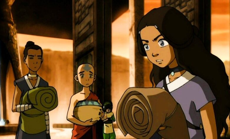 Sokka, Aang and Katara at the Western Air Temple in Avatar The Last Airbender